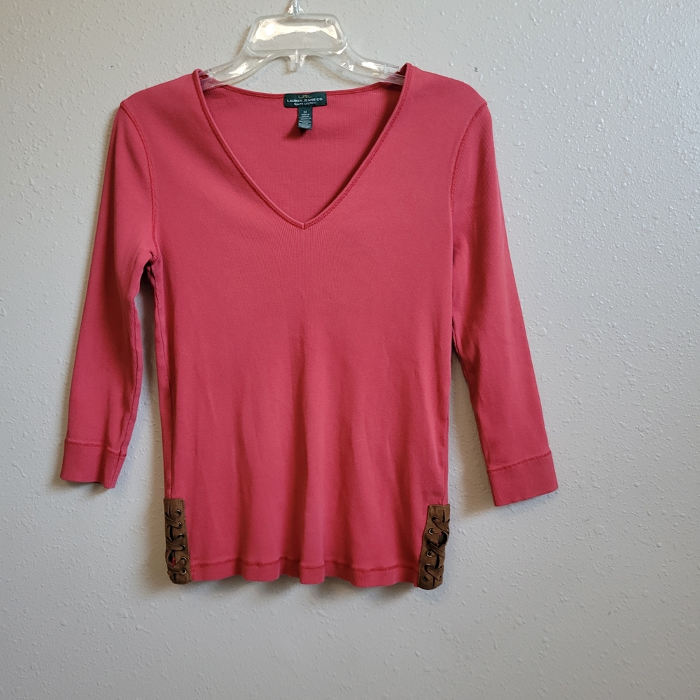 Lauren Ralph‎ Lauren Coral Long Sleeve Top with Button Details